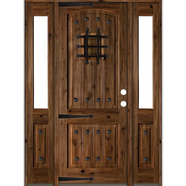 Krosswood Doors 64 in. x 96 in. Mediterranean Knotty Alder Left-Hand/Inswing Clear Glass Provincial Stain Wood Prehung Front Door w/DHSL