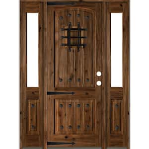 70 in. x 96 in. Mediterranean Knotty Alder Left-Hand/Inswing Clear Glass Provincial Stain Wood Prehung Front Door w/DHSL