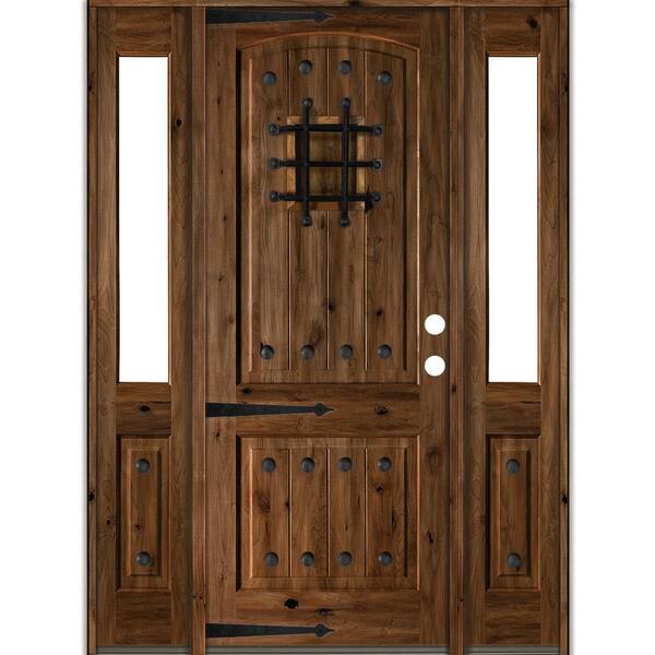 Krosswood Doors 70 in. x 96 in. Mediterranean Knotty Alder Left-Hand/Inswing Clear Glass Provincial Stain Wood Prehung Front Door w/DHSL