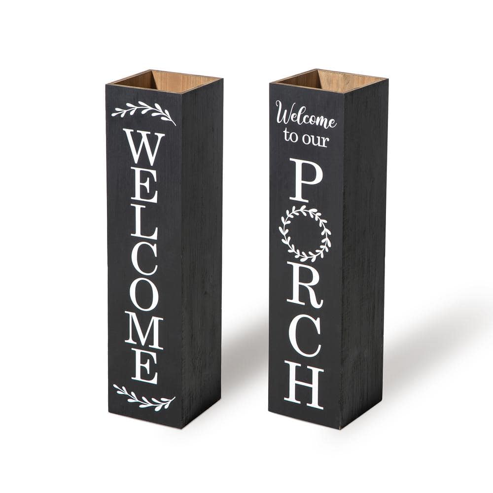 Black Solid Wood Double Sided Outdoor Welcome Porch Sign