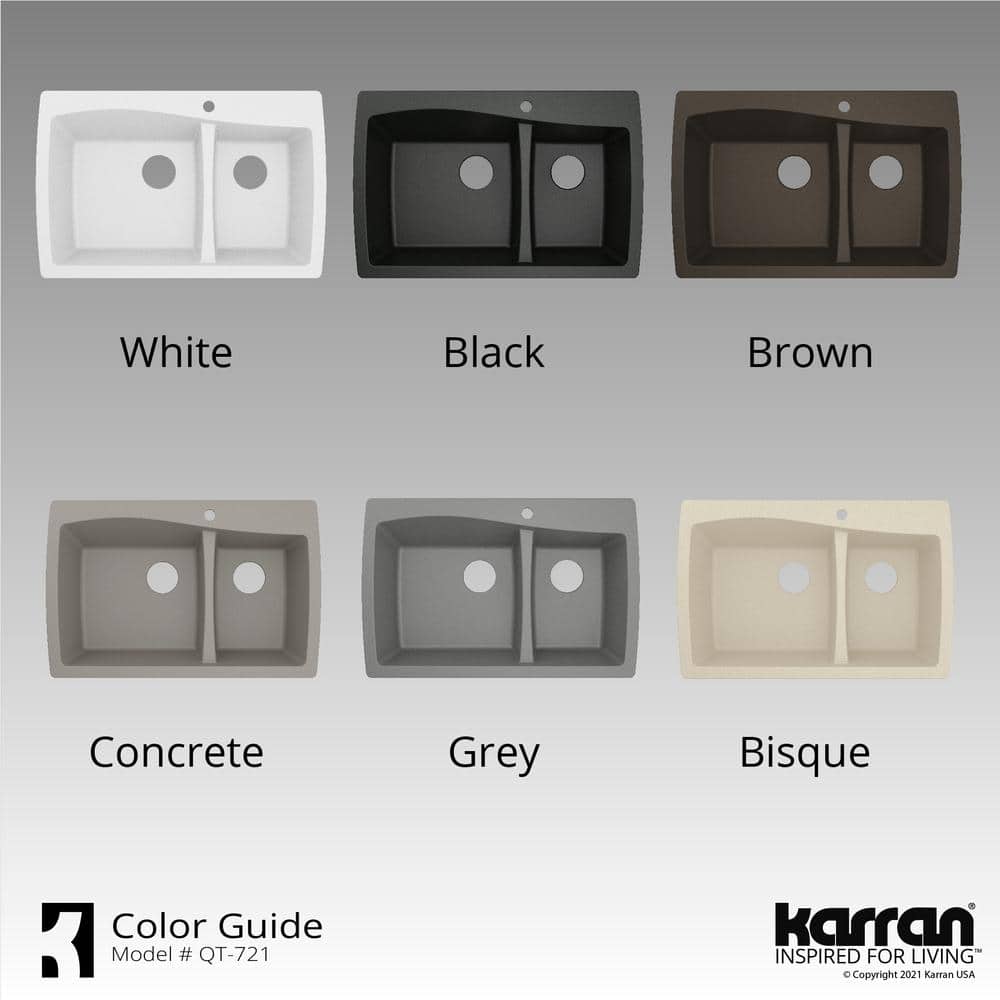 Gray Quartz Composite 34'' Double Bowl Kitchen Sink