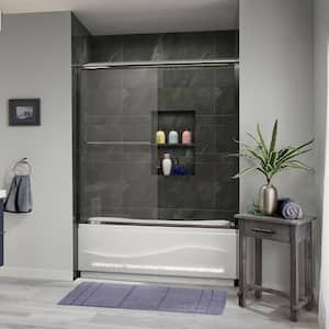 60 in. W x 62 in. H Sliding Semi Frameless Tub Door in Chrome Finish with Clear Glass
