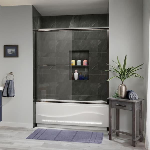 Forclover 60 In. W X 62 In. H Sliding Semi Frameless Tub Door In Chrome 