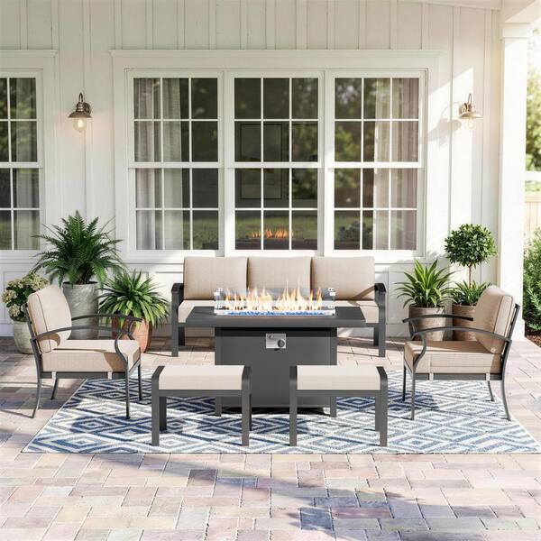 Halmuz 5-Piece Aluminum Outdoor Patio Conversation Set with