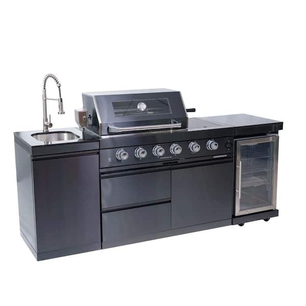 4-Burner Propane Gas Grill Island in Black with Sink