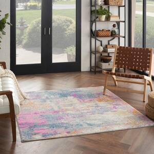 Passion Ivory Multicolor 4 ft. x 4 ft. Abstract Contemporary Square Area Rug