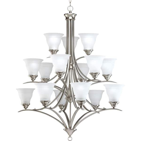 Progress Lighting Trinity Collection 15-Light Brushed Nickel Etched Glass Traditional Chandelier Light