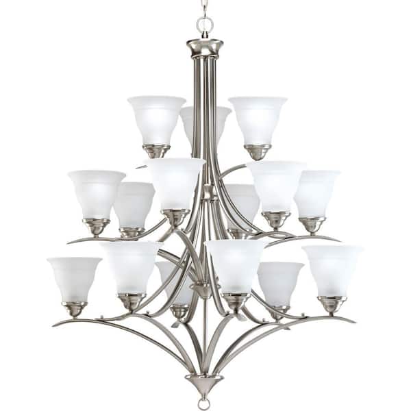Trinity Collection 15-Light Brushed Nickel Etched Glass Traditional Chandelier Light