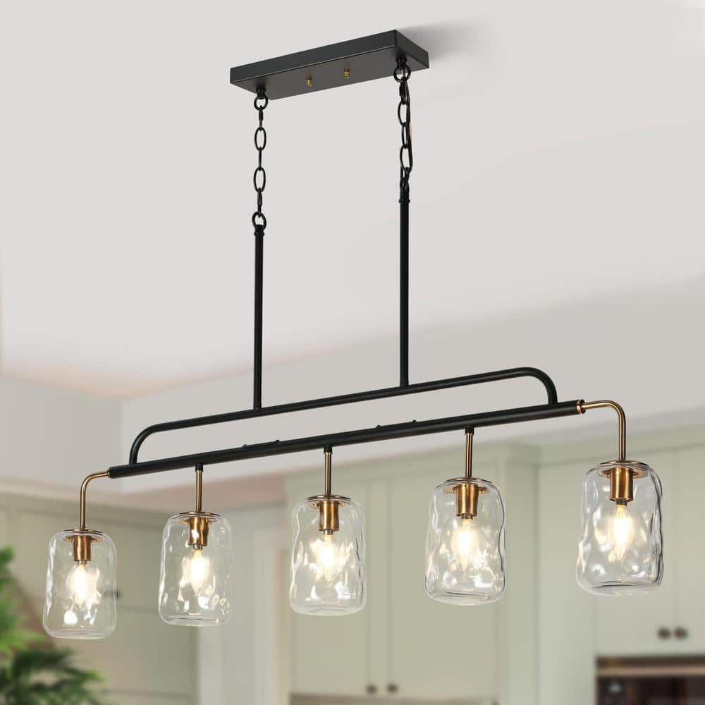 Lnc 41.3 In. W Modern Linear Chandelier 5-light Black And Brass 