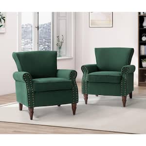 Cythnus Traditional Green Nailhead Trim Upholstered Accent Armchair with Wood Legs Set of 2