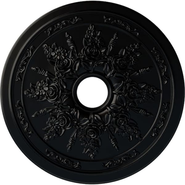 Ekena Millwork 1-1/2" x 23-5/8" x 23-5/8" Polyurethane Rose and Ribbon Ceiling Medallion, Hand-Painted Jet Black