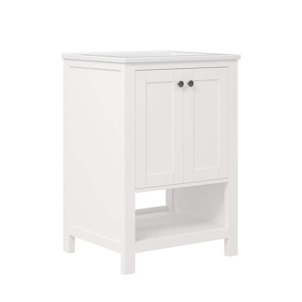 24" White Solid Wood Freestanding Bathroom Vanity with Ceramic Sink