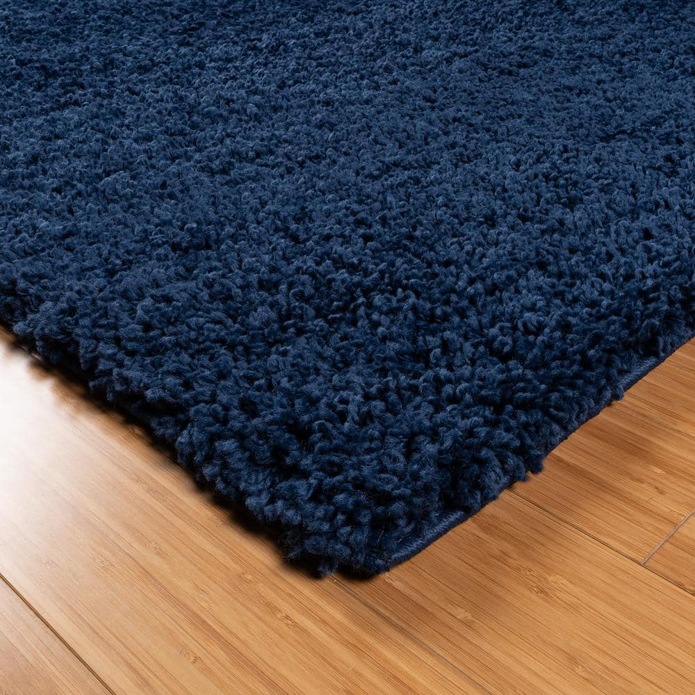 Solid Navy Rectangular 8' x 10' Synthetic Shag Area Rug