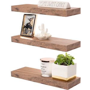 5.5 in. x 16 in. x 1.5 in. Classic Maple Wood Decorative Wall Shelves with Brackets (3 Pack)