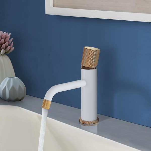 Satico Single Handle Single Hole Bathroom Sink Faucet in White and Rose Gold