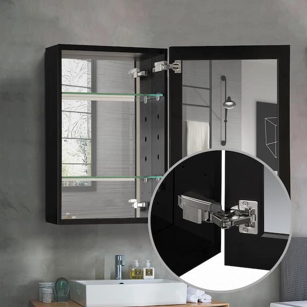 WELLFOR 16 in. W x 20 in. H Medium Rectangular Silver Aluminum Recessed/Surface Mount Medicine Cabinet with Mirror