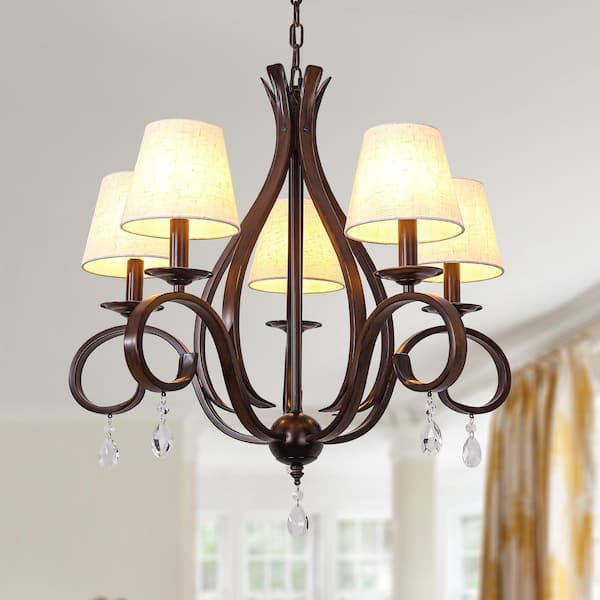 French Country 6 - Light Classic / Traditional Chandelier With Fabric Shades Black Chandelier Farmhouse Chandelier