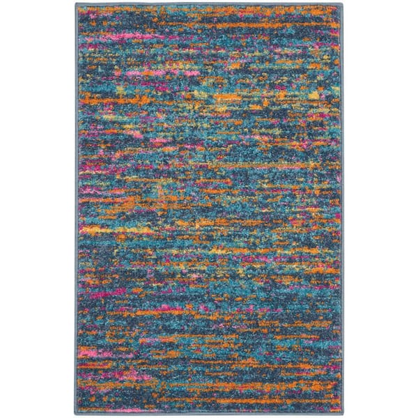 Nourison Passion Blue/Multicolor 2 ft. x 3 ft. Persian Modern Area Rug