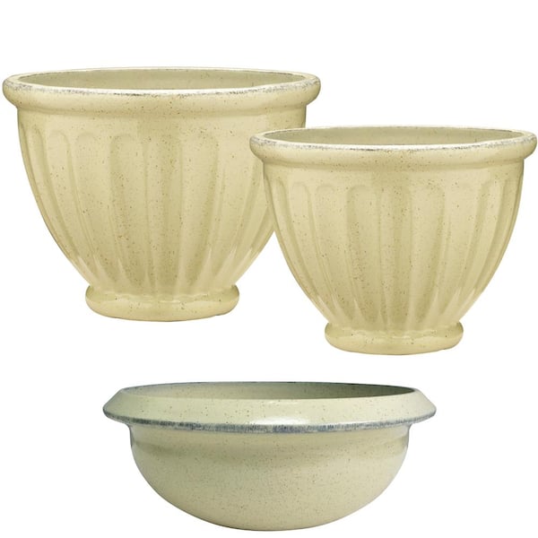 Southern Patio 15 in. Caylo Planter 19 in. Caylo Planter 16 in. Sydney Bowl Resin Composite Patio Pack (Pack of 3)