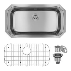 32 in. Undermount Single Bowl 18 Gauge Stainless Steel Kitchen Sink with Bottom Grid and Basket Strainer, cUPC Certified