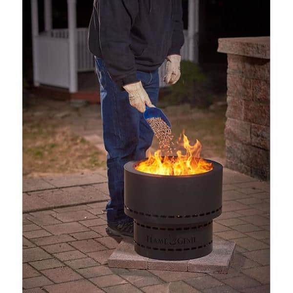 Hy C Flame Genie 19 In X 16 25 In Round Steel Wood Inferno Pellet Fire Pit In Black Fg 19 The Home Depot