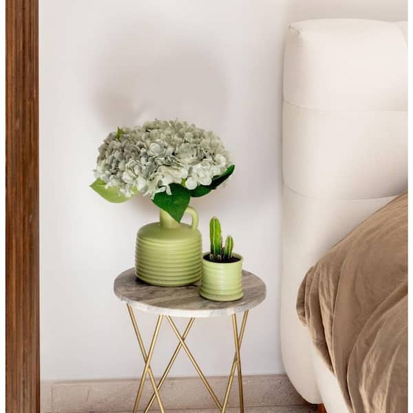 8.5 in. Green Cylinder Ceramic Decorative Handmade Bud Vase
