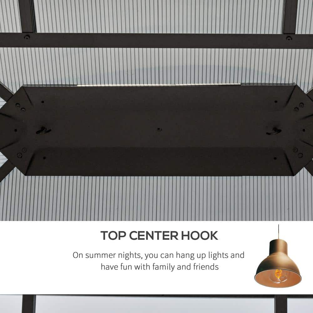 Black Aluminum Frame Hardtop Gazebo with Polycarbonate Roof and Curtains