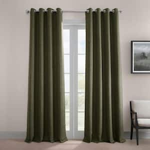 Khaki Green Faux Linen Grommet Curtains 50 in. W x 108 in. L Room Darkening Curtain (Single Panel)