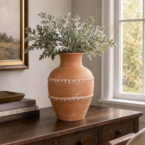 Liv & Skye 17 in. Red Terra Cotta Round Traditional Decorative Vase 20752-03