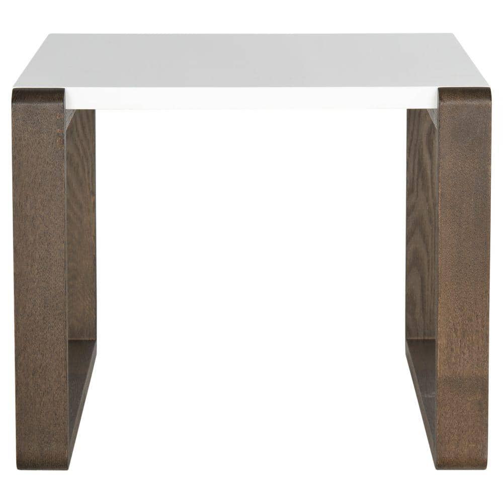 Transitional Bartholomew 24" White Lacquer & Dark Brown Wood End Table