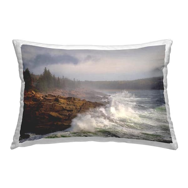 Stupell Industries Splashing Ocean Waves Blue Print Polyester 14 in. x 20 in. Throw Pillow