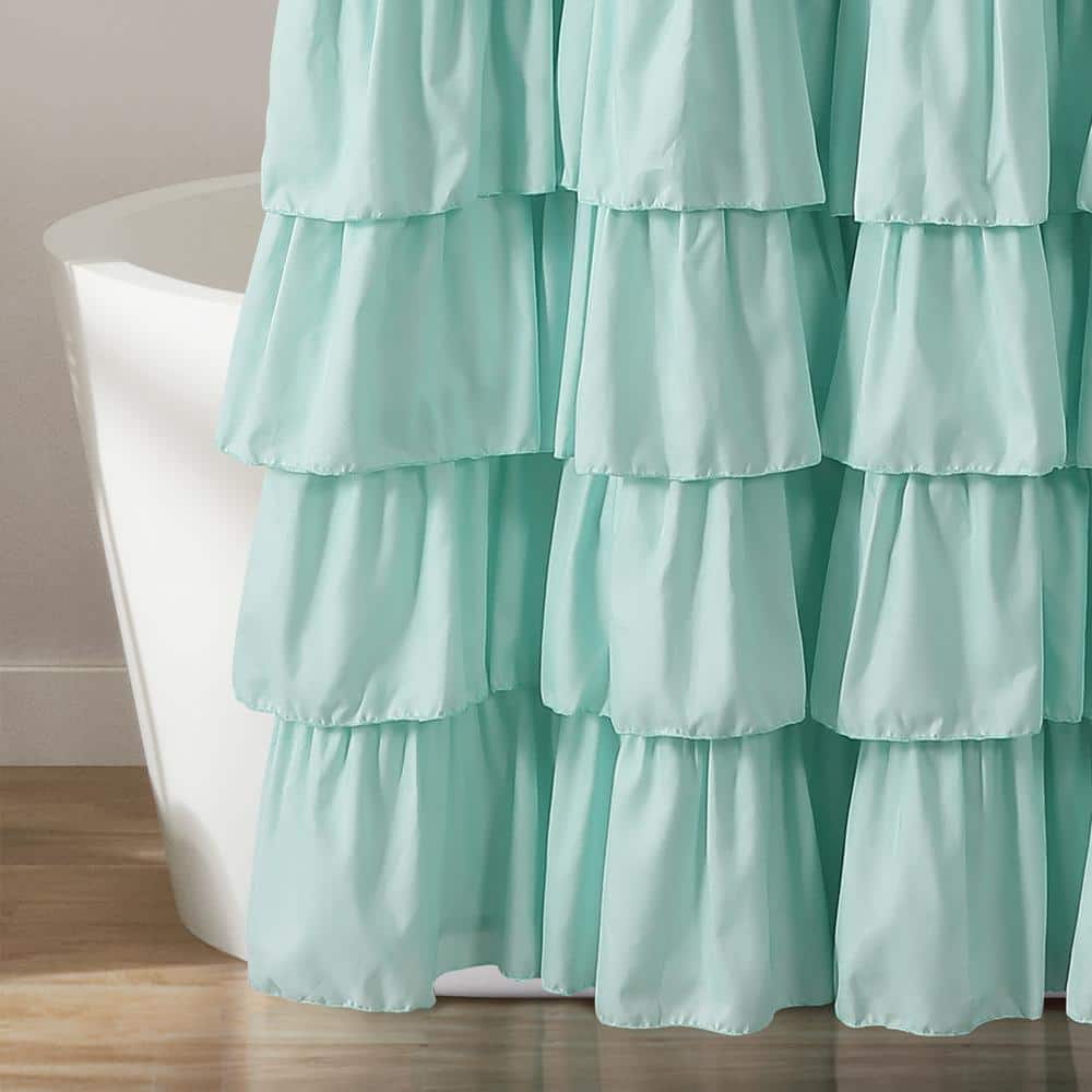 Light Turquoise Ruffle Polyester Shower Curtain, 72" x 72"