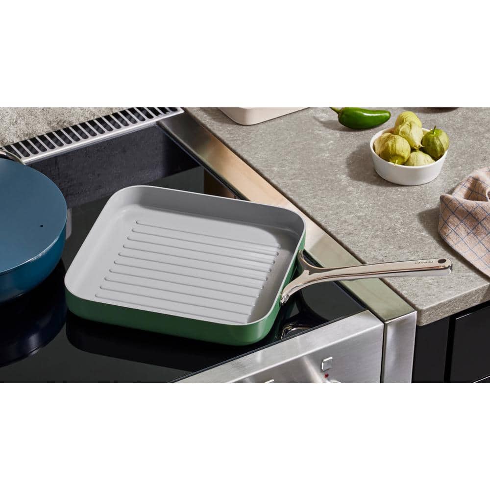 Cream Ceramic Nonstick 11" Square Grill Pan with Stainless Steel Handle