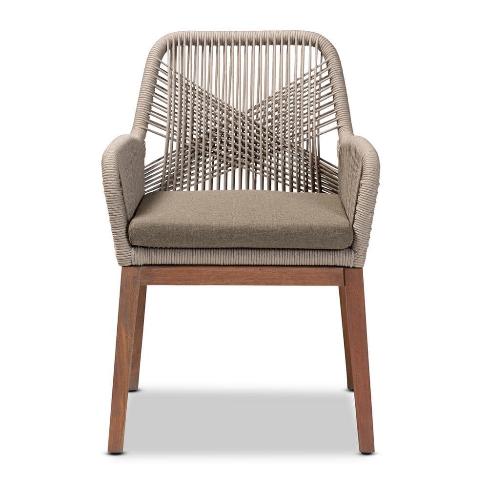 Gray Woven Rope Mahogany and Aluminum Dining Arm Chair