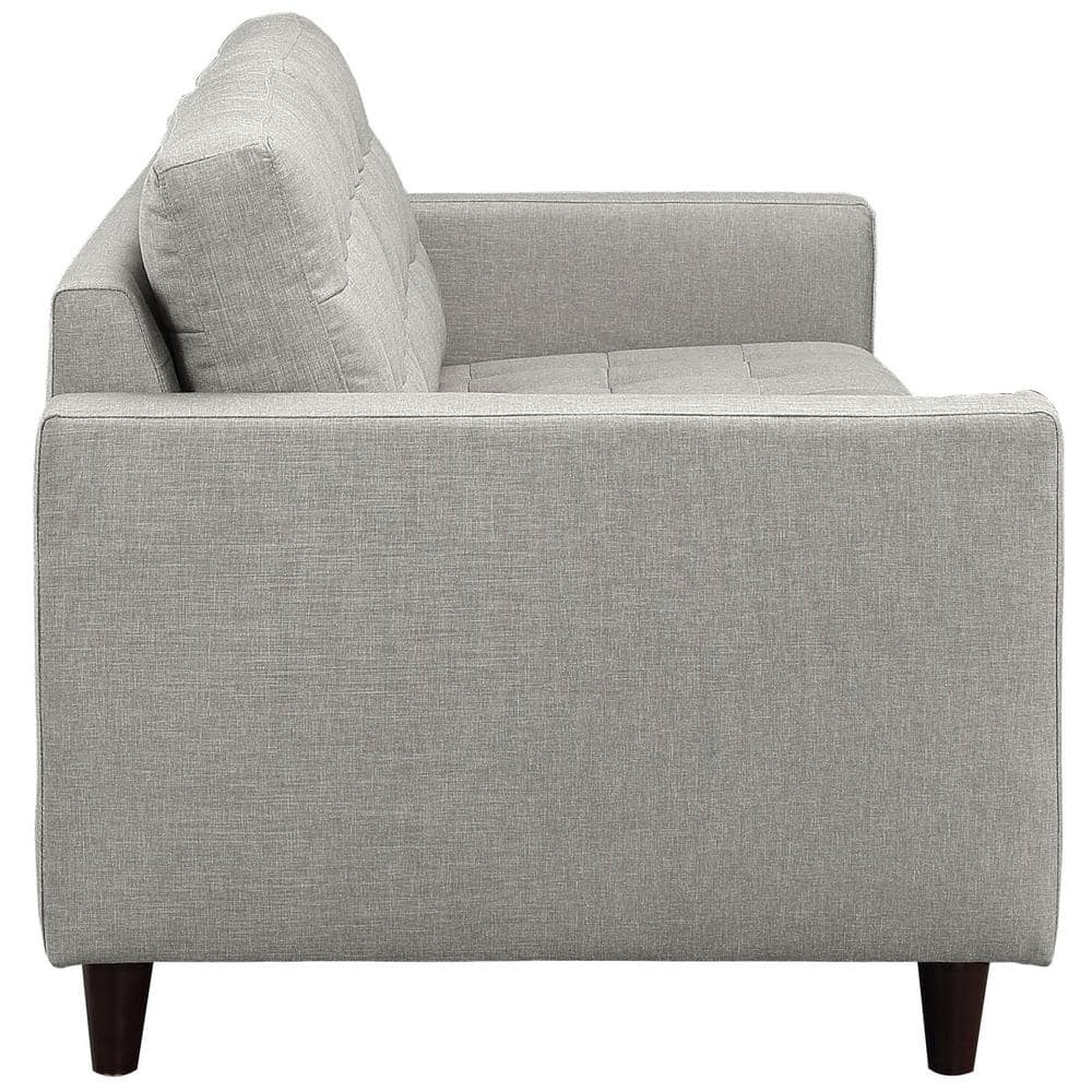 Light Gray Tufted Fabric Sofa with Wood Legs