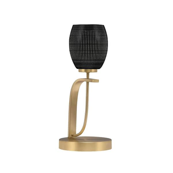 Unbranded Olympia 16.25 in. New Age Brass Piano Desk Lamp with Black Matrix Glass Shade