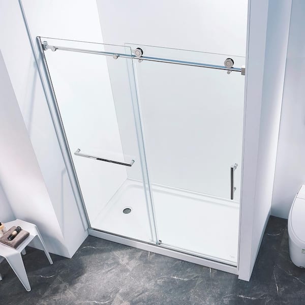 CASAINC 56-60 in. W x 75 in. H Single Sliding Semi-Frame 304 Stainless Steel Shower Door in Chrome with 5/16 in. Clear Glass