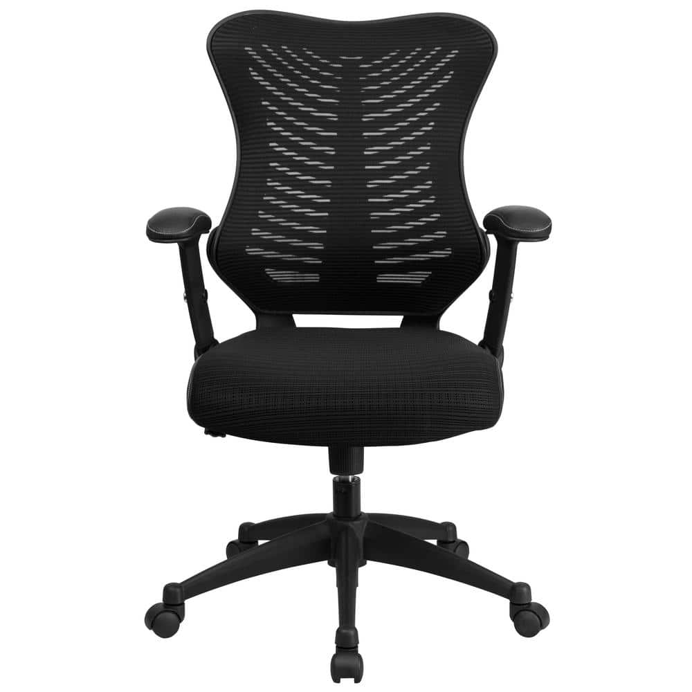 Contemporary High-Back Black Mesh & Leather Executive Office Chair with Adjustable Arms