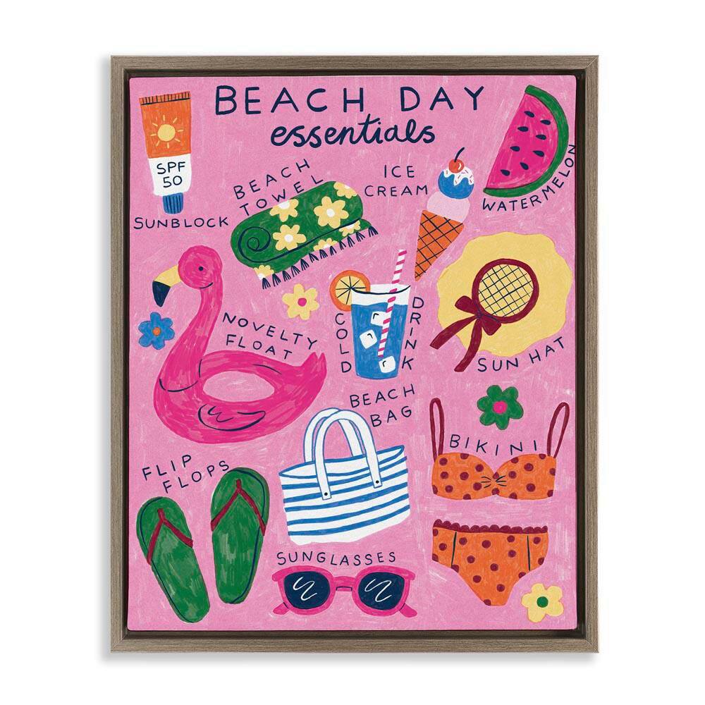 Beach Day Essentials by Lisa Barlow Brown Floater Frame Coastal Graphic Art Print 31 in. x 25 in. price history on PriceWatchPro