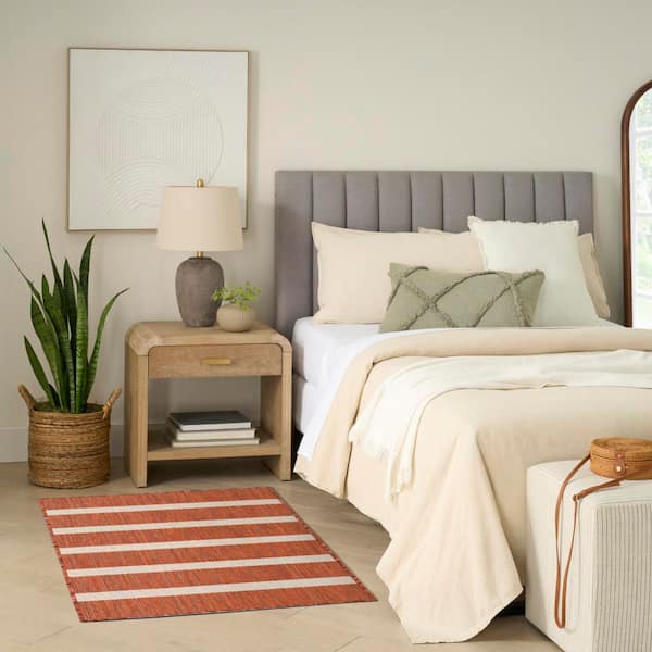 Positano Terracotta Ivory 2 ft. x 3 ft. Stripes Contemporary Area Rug