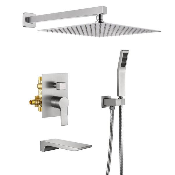 Unbranded Single Handle 1-Spray Tub and Shower Faucet 1.5 GPM with Shower Head in Brushed Nickel (Valve Included)