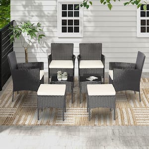 8-Piece Wicker Patio Conversation Furniture Set Outdoor Patio PE Rattan Sofa Set with Tables and Ottoman