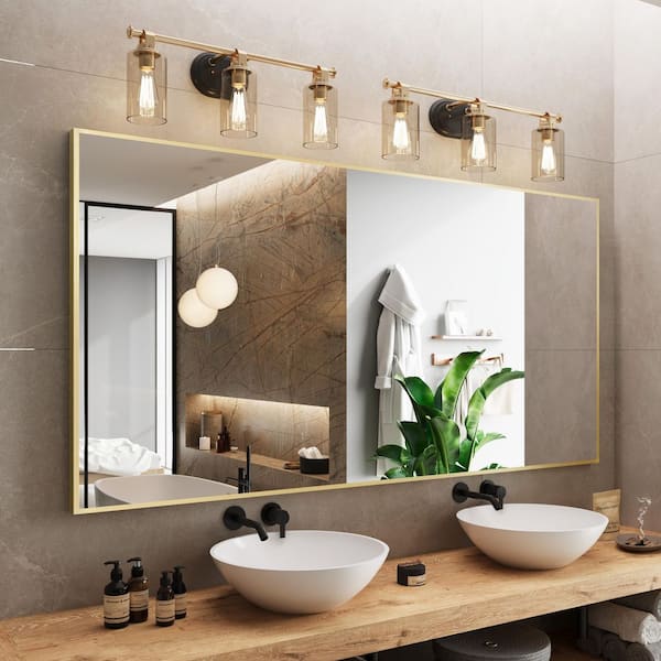 72 in. W x 36 in. H Large Rectangle Aluminum Alloy Framed Wall Mounted Bathroom Vanity Accent Mirror in Brushed Gold