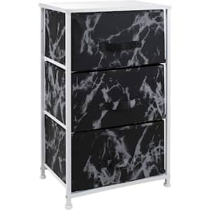 3 Drawers Marble Black and White Nightstand 28.75 in. H x 17.75 in. W x 11.87 in. D