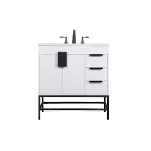 Simply Living 32 in. W x 22 in. D x 33.5 in. H Bath Vanity in White with Ivory White Engineered Marble Top