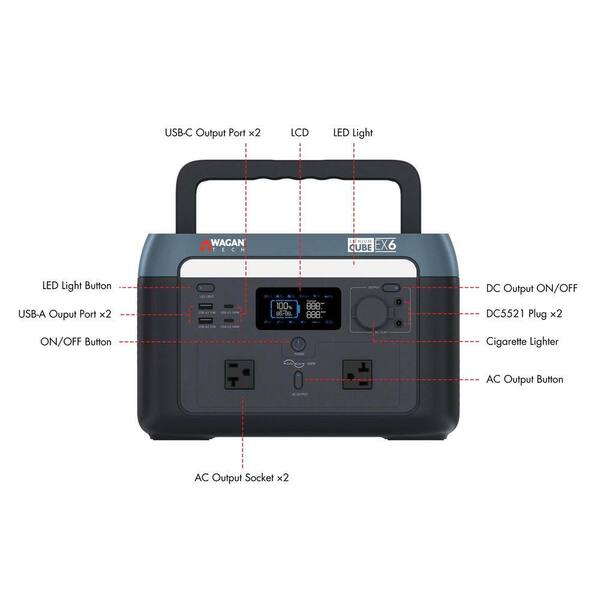 Wagan Tech 600-Watt Lithium Cube Push Button Start 600 Battery