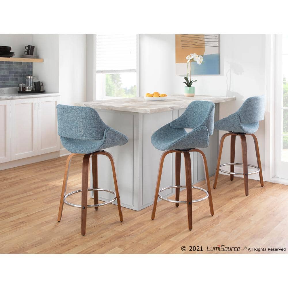 Set of 2 Blue Swivel Mid-Century Modern Counter Stools