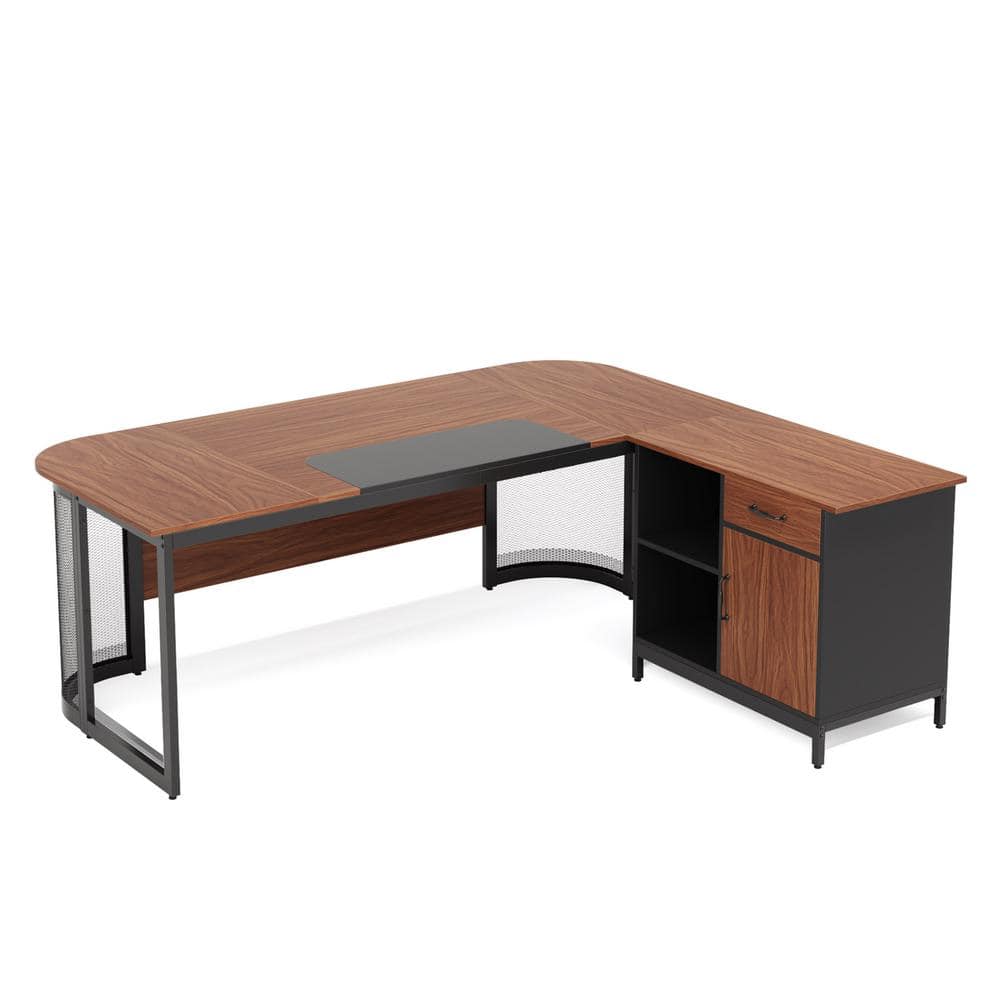 BYBLIGHT Lanita 62.9 in. L-Shaped Brown Wood 1-Drawer L