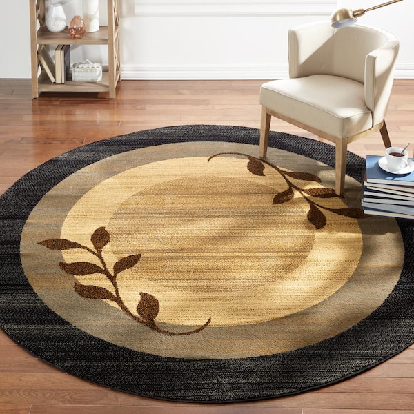 Royalty Clover Black/Blue 5 ft. Geometric Round Area Rug