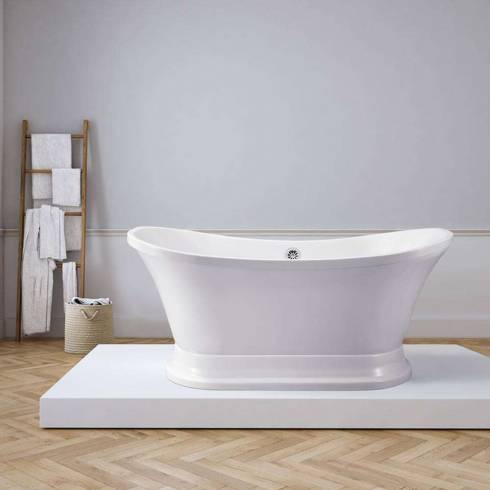 68" White Glossy Freestanding Acrylic Clawfoot Soaking Tub